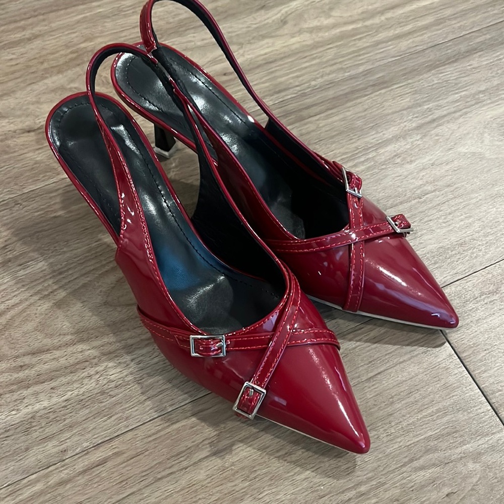 Burgundy Slingback Kitten Heels